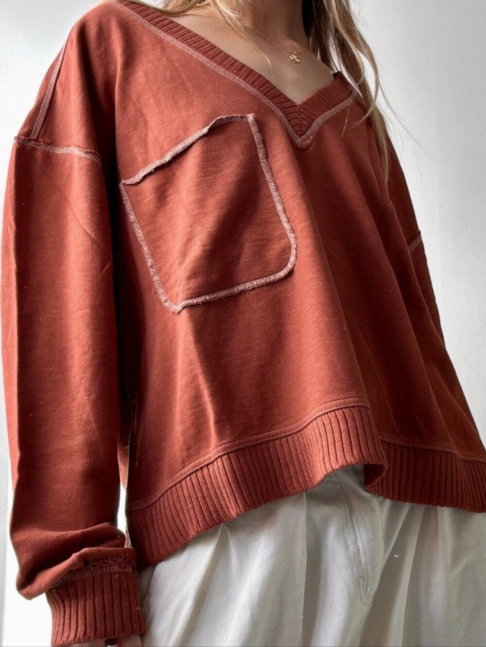 Pilcro Knit Crewneck Sweater - Rust - Picture 6 of 15
